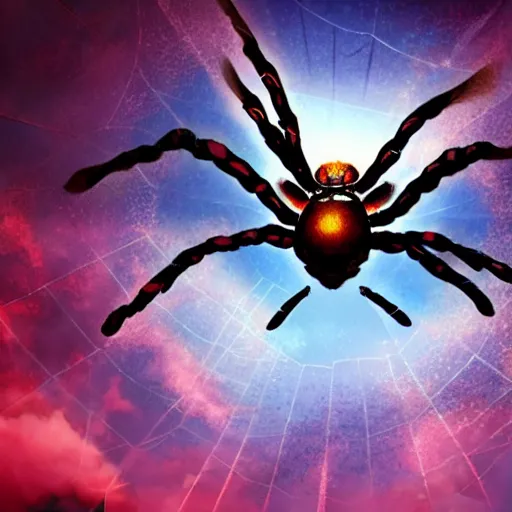 Image similar to cinematic headshot portrait of a anime spider flies in the space, movie still, more details, dramatic lighting