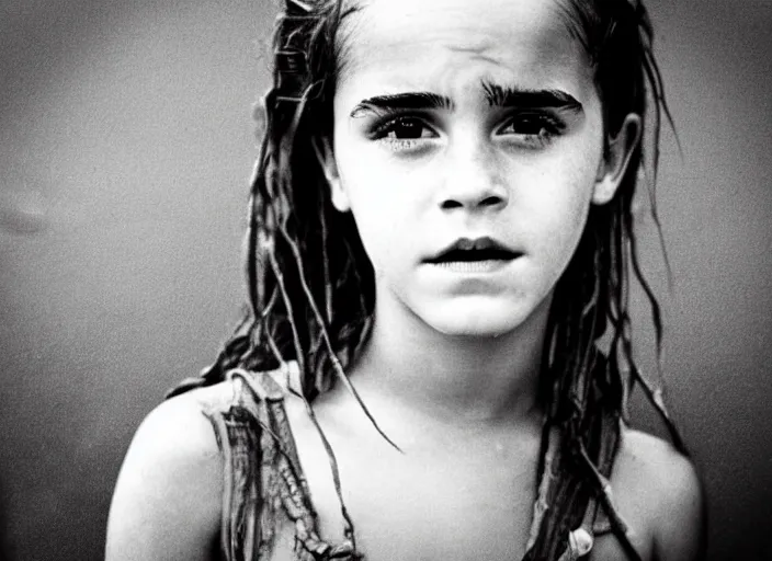 Image similar to professional fine detailed photo portrait of young black emma watson from zanzibar, africa. kid emma watson in the african suburbia, iphone photo, instagram, black and white - - cfg _ scale 7