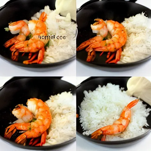 Prompt: A Shrimp as a chef frying rice