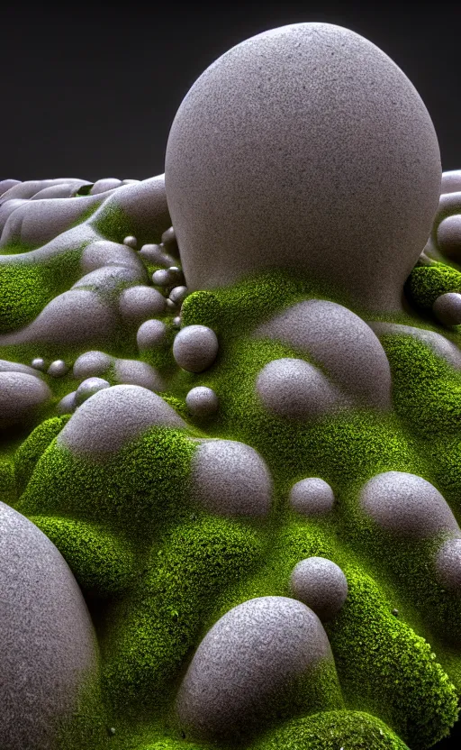 Image similar to highly detailed ultra sharp 3 d render cinematic composition of a smooth ceramic porcelain biomorphic magnolia stone nebula fluid fractal sci - fi surreal architecture landscape, granite, metallic, magnesium, marble, moss and lichen, vincent callebaut composition, mamou - mani, archviz, beautiful lighting, 8 k, unreal engine, hdr,