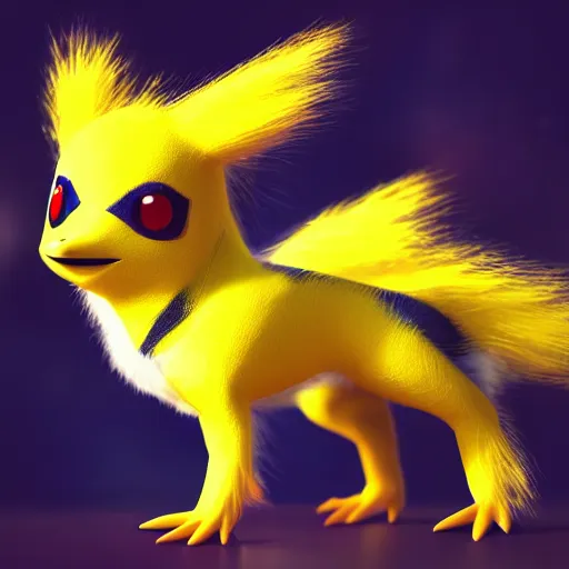 Image similar to photography of a realistic zapdos bird, ultra detailed, 8 k, cinematic lighting, natural background, trending on artstation, pokemon