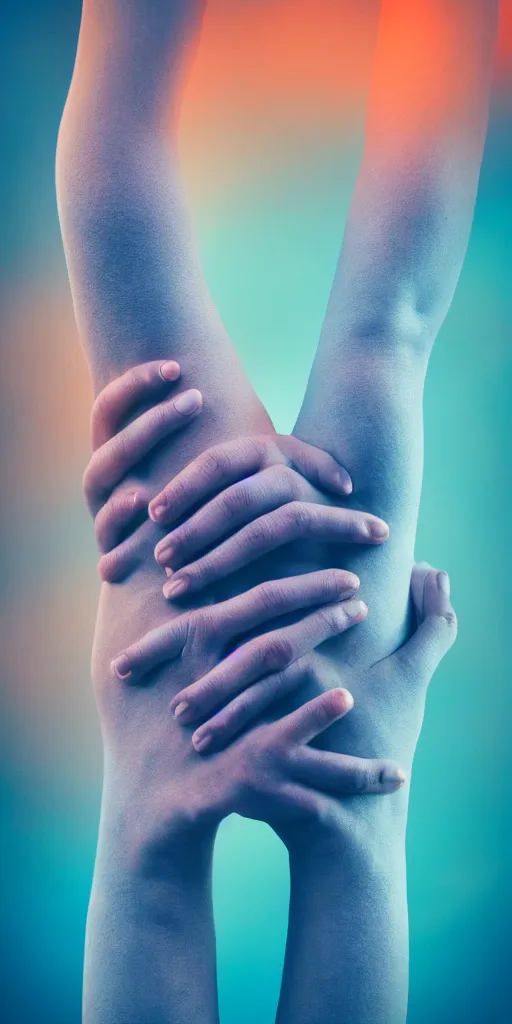 Image similar to a blurry closeup picture of skin gripped tightly, human bodies, hands, macro photography, long exposure photograph, surrealism, anamorphic bokeh, orange and cyan lighting, cinematic