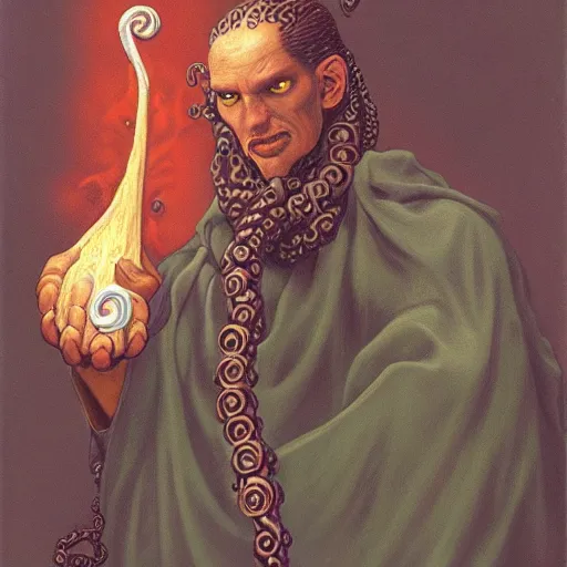 Prompt: portrait of a tentacle mage, by Gerald Brom