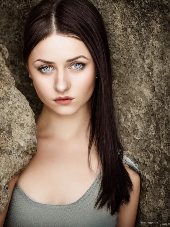 Image similar to hyperdetailed photo of a beautiful ukrainian girl with brown eyes and dark bob hairstyle, winds of winter, in a tight dress