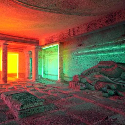 Image similar to glowing neon ancient ruins