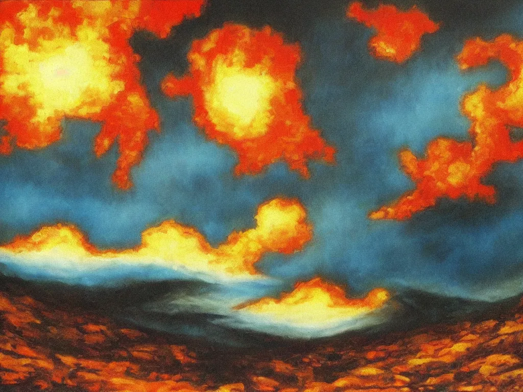 Image similar to bob ross painting of a nuclear holocaust