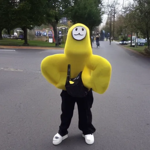 Prompt: Saw this guy dressed like a sponge on my way home from work. What a freak