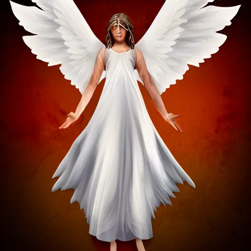 Image similar to biblically acurate angel, highly detailed, white, feathers, red, heavenly, dynamic lighting, realistic.