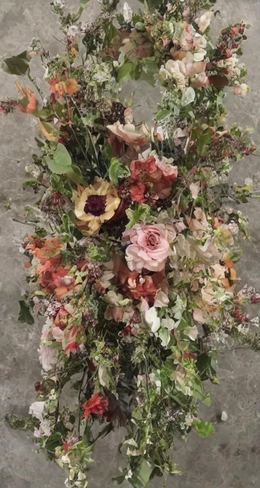 Image similar to Professional floral arrangement of human flesh, bones, teeth, and rotten meat