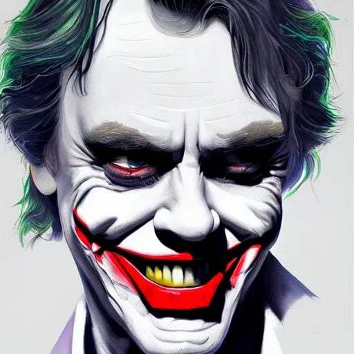 Image similar to mark hamill as the joker, oil painting, artgerm, artstation, highly detailed, portrait