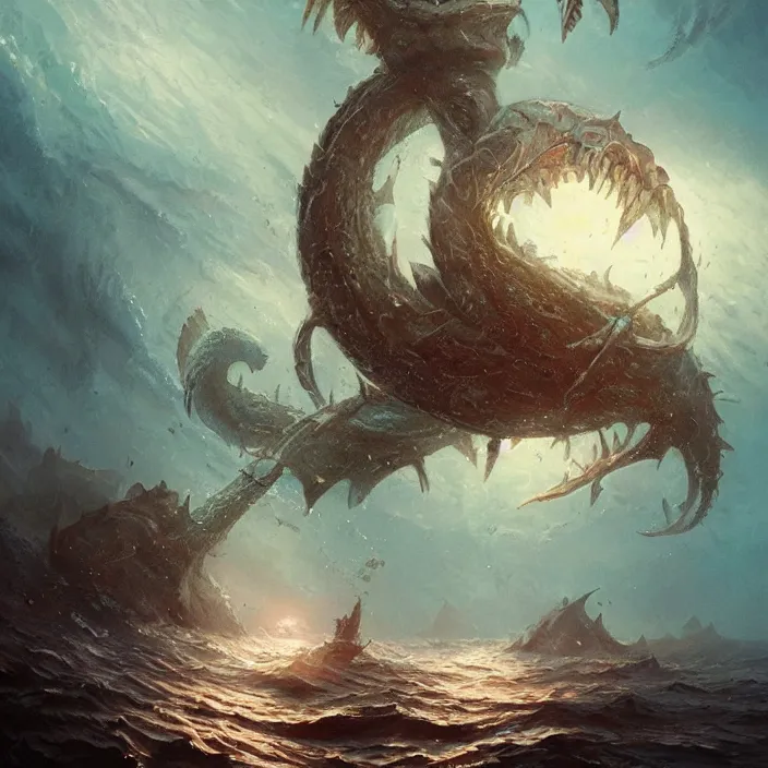 Image similar to sea monster under the ocean d & d, d & d style, trending on artstation, intricate, highly detailed, vivid painting, colorful, art by greg rutkowski