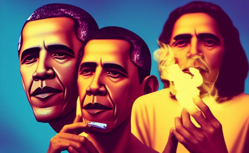 Image similar to Obama and Jesus smoking out by Beeple; 4K; 8K