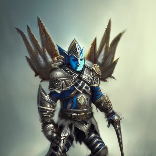 Image similar to warrior smurf wearing war paint and intricate armor, by cgsociety