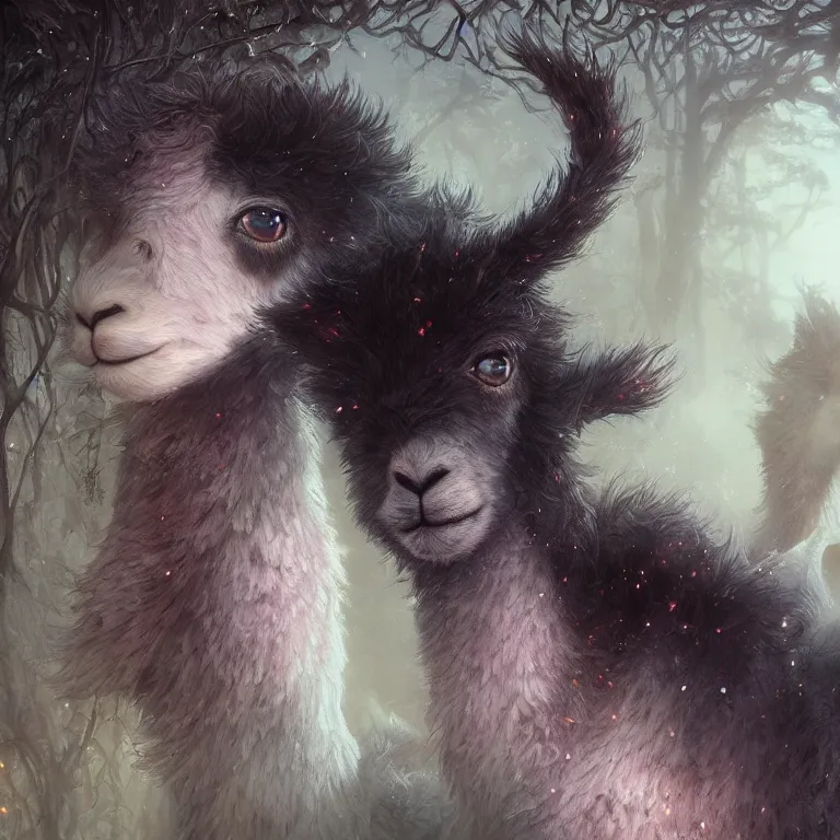 Prompt: highly detailed portrait of emo alpacas, eyeshadow, emo makeup, piercings, unreal engine, dark fantasy art by greg rutkowski, loish, rhads, ferdinand knab, makoto shinkai and lois van baarle, ilya kuvshinov, rossdraws, tom bagshaw, alphonse mucha, global illumination, radiant light, detailed and intricate environment