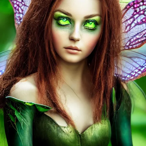 Image similar to portrait of realistic fairy, high detailed face, photo, sharp focus, green eyes, river