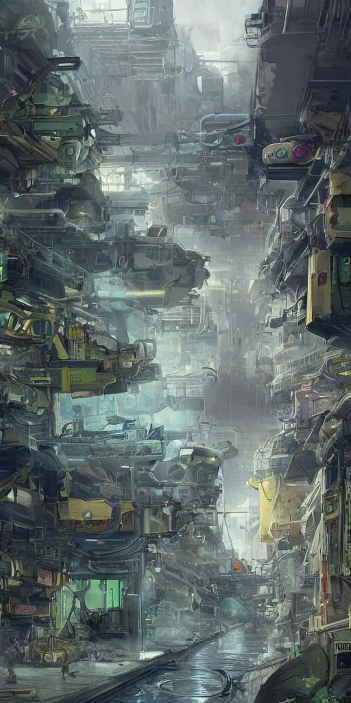 Prompt: futuristic dieselpunk street, bioremediation