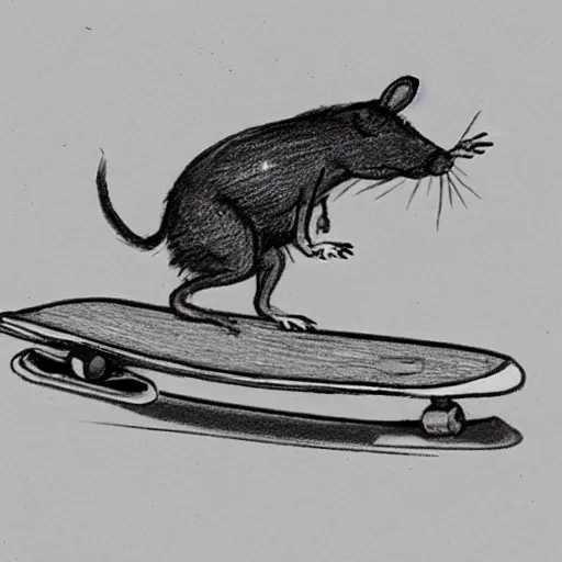 Image similar to sketch drawing of a rat in tokyo riding a skateboard