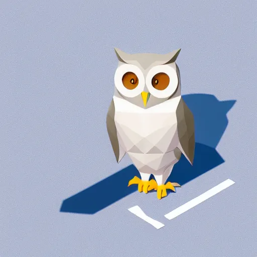 Image similar to cute isometric 3 d low polygon render of an owl, smooth white background, soft focus, centered