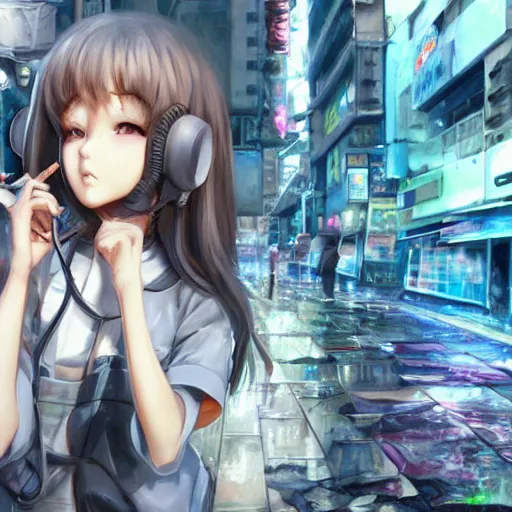 Image similar to dynamic composition, motion, ultra-detailed, incredibly detailed, a lot of details, amazing fine details and brush strokes, colorful and grayish palette, smooth, HD semirealistic anime CG concept art digital painting, watercolor oil painting of Clean and detailed post-cyberpunk sci-fi close-up schoolgirl in asian city in style of cytus and deemo, blue flame, relaxing, calm and mysterious vibes,, by a Chinese artist at ArtStation, by Huang Guangjian, Fenghua Zhong, Ruan Jia, Xin Jin and Wei Chang. Realistic artwork of a Chinese videogame, gradients, gentle an harmonic grayish colors. set in half-life 2, Matrix, GITS, Blade Runner, Neotokyo Source, Syndicate(2012), dynamic composition, beautiful with eerie vibes, very inspirational, very stylish, with gradients, surrealistic, dystopia, postapocalyptic vibes, depth of field, mist, rich cinematic atmosphere, perfect digital art, mystical journey in strange world