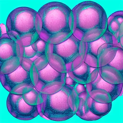 Image similar to giant pink purple bubbles with cities inside them