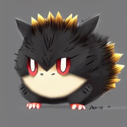 Image similar to A pokemon that looks like A hedgehog, covered with a layer of black Misty ，Trending on art station. Unreal engine.