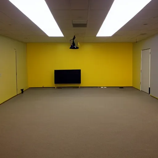 Image similar to empty 9 0 s birthday party room with no windows and yellow walls