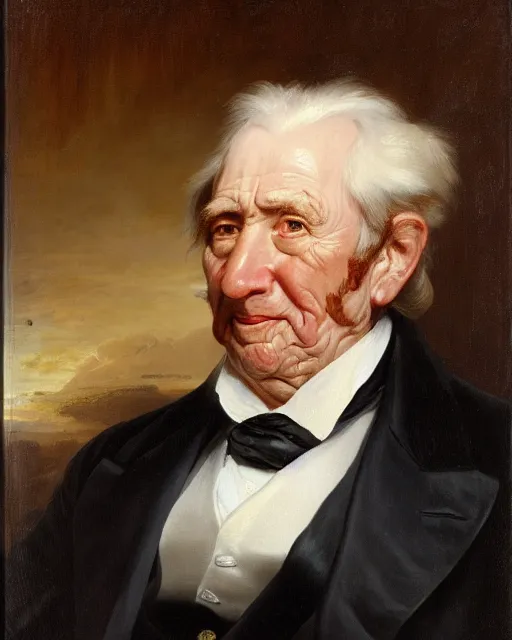 Image similar to facial portrait of the united states president, an ugly 7 8 year old wrinkled man for arizona, resolute desk, 1 8 4 8, oil on canvas by william sidney mount, trending on artstation, national archives