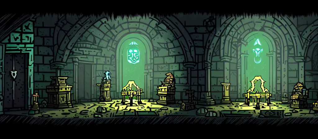 Prompt: A room with a darkened doorway in the endless grimdarkest dungeon depths. trending on artstation, vibrant palette, highly detailed digital illustration. Stumbling upon an occult Cthulhu worship ritual site.