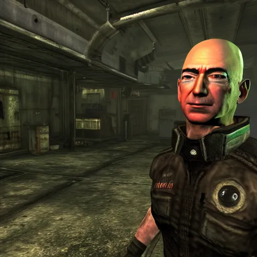 Prompt: jeff bezos in fallout 3, in - game screenshot, 4 k