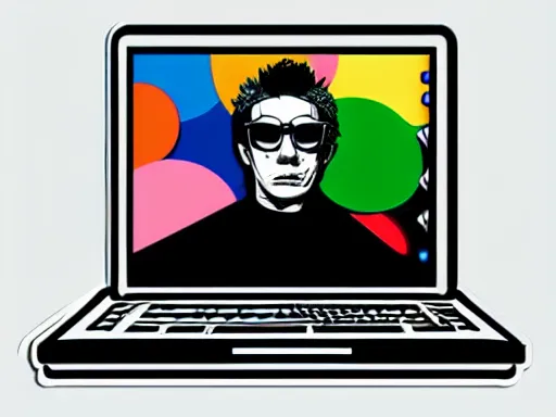 Image similar to a potrait of man playing laptop illustration art by butcher billy, sticker, colorful, illustration, highly detailed, simple, smooth and clean vector curves, no jagged lines, vector art, smooth andy warhol style