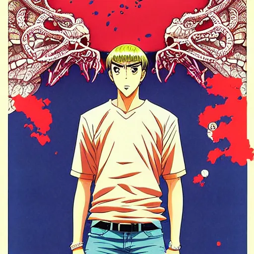 Image similar to illustration of Great Teacher Onizuka without Tshirt in GTO anime TV show , medium shot, intricate, elegant, highly detailed, digital art, ffffound, art by Tōru Fujisawa, JC Leyendecker and sachin teng