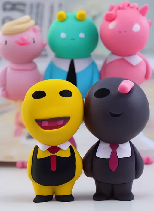 Prompt: money cartoon character with tie, 3 d clay figure, kawaii