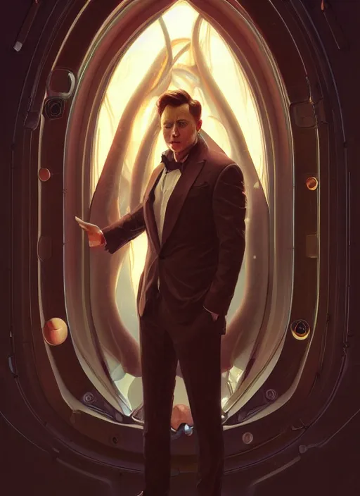 Image similar to mollusk as elon musk, portrait, intricate, elegant, highly detailed, digital painting, artstation, concept art, wallpaper, smooth, sharp focus, illustration, art by artgerm and greg rutkowski and alphonse mucha