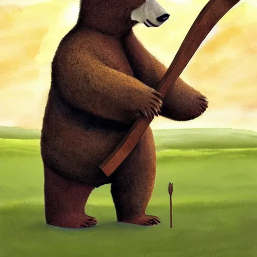 Image similar to a bear holding a viking axe,by cameroon hammond