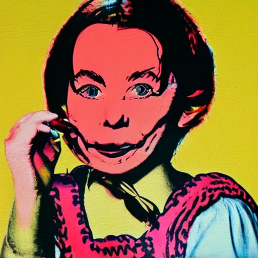 Image similar to An Andy Warhol style painting of Pippi Longstocking picking her nose.