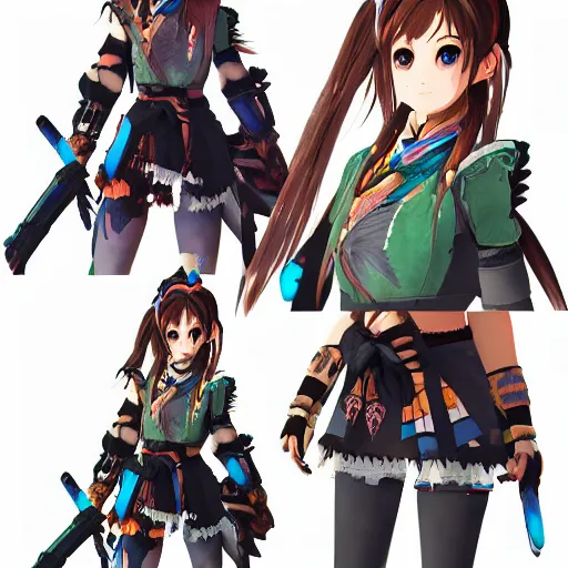 Image similar to anime girl in the style of horizon zero dawn