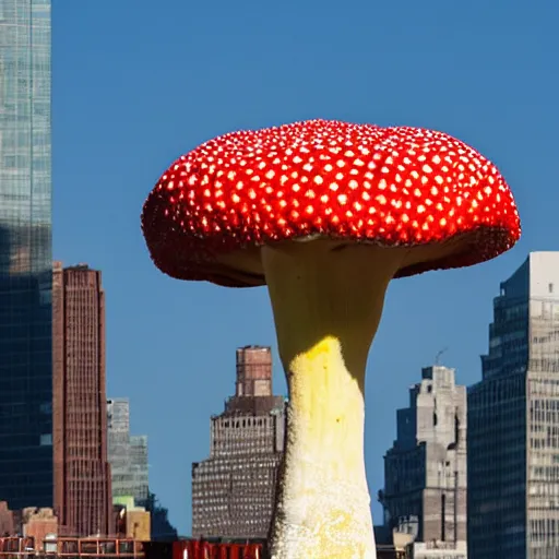 Image similar to a giant amanita muscaria in the New York skyline