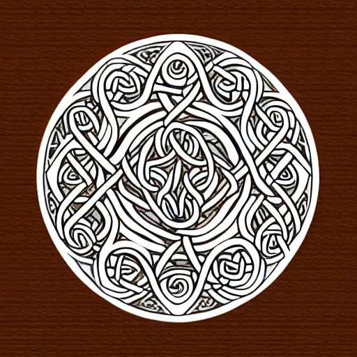 Image similar to a circular vector tattoo design with a shinto influence. art nouveau, celtic knots, curvilinear, recursive.