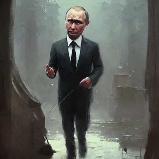 Prompt: picture the putin runs lavrov as a puppet, painting by greg rutkowski