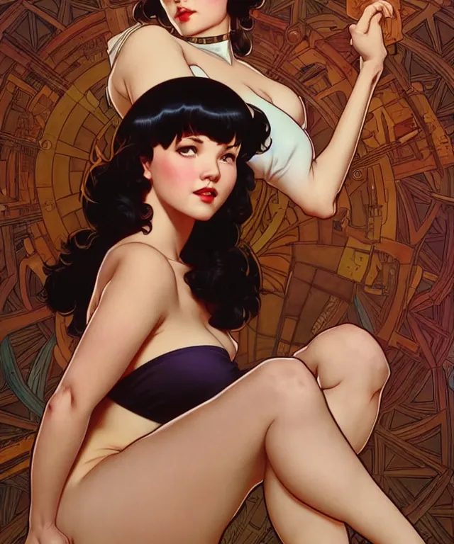 Image similar to Betty Page, full body, sharp focus, illustration, art by artgerm and greg rutkowski and alphonse mucha