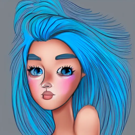 Prompt: blue hair girl by anna cattish, procreate character design animation sketch