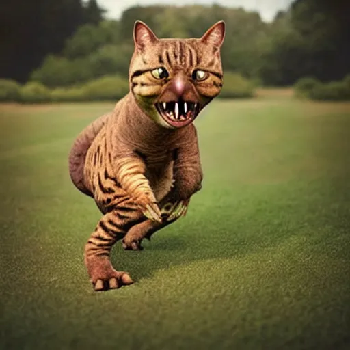 Prompt: a trex - cat - hybrid, animal photography