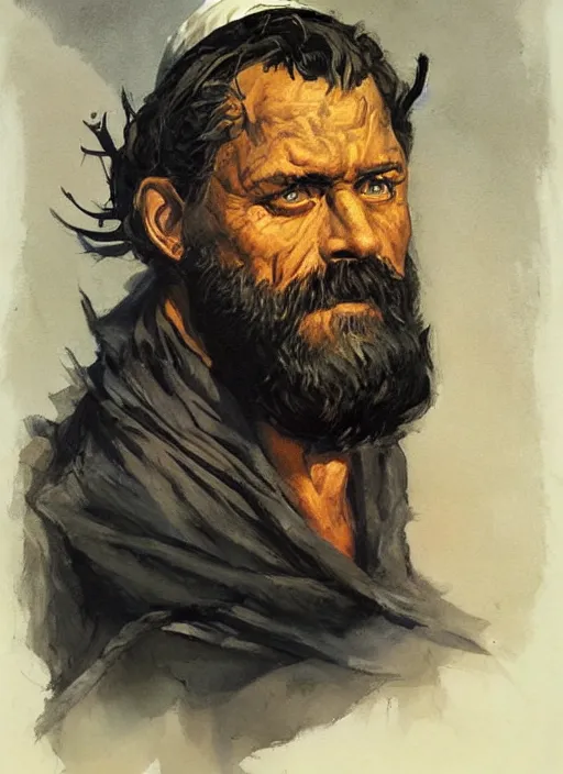 Prompt: portrait of grizzled sailor on sea of black flame, coherent! by brom, deep color, strong line, high contrast