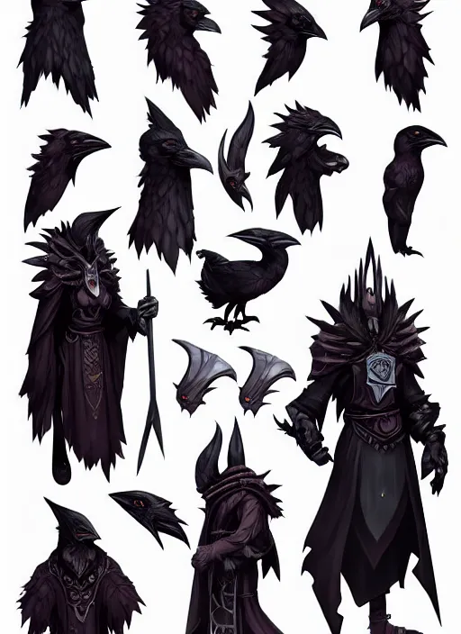 Prompt: raven warlock, wind magic, exquisite details, full body character design, dungeons and dragons white background, by studio muti