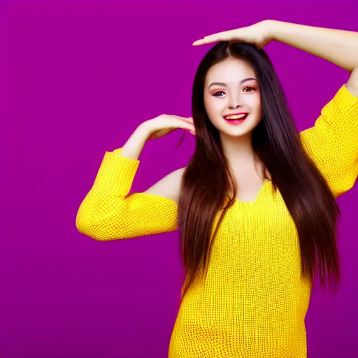 Prompt: tiktok dancing beautiful young woman on gradient background, studio photo, highly detailed