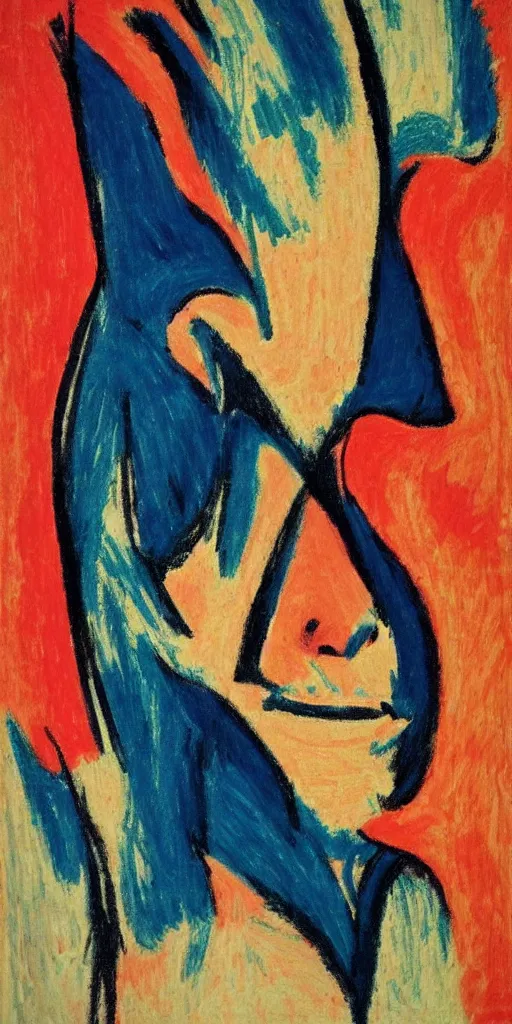 Prompt: profile face, abstract, rich details, coarse paper, big strokes, colorful, Kirchner, Gaughan, Caulfield, Aoshima, Earle