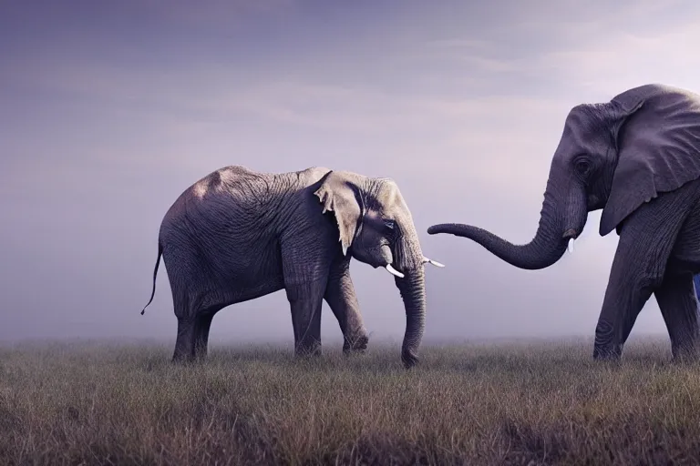 Prompt: ultra realistic nature photography, panoramic picture of ( subject : an elephant smoking a cigar ). smokey atmosphere, small thick clouds of cigar smoke, artstation, focus on the elephant's cigar, extremely hyperrealistic crisply sharp cigar, hyperrealistic smoke, sigma, 4 k