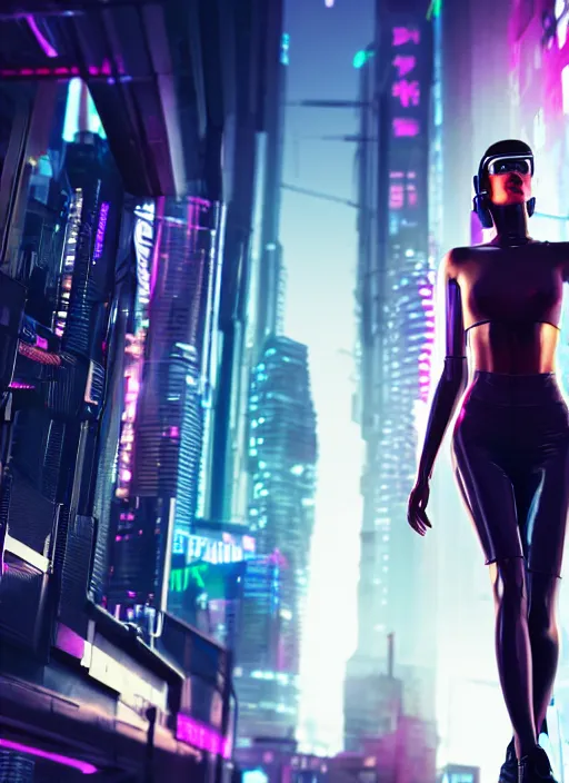 Prompt: face photo of a beautiful woman walking through a ( ( ( cyberpunk city ) ) ), full body, hyper realistic, 8 k, dslr, unreal engine, highly detailed portrait