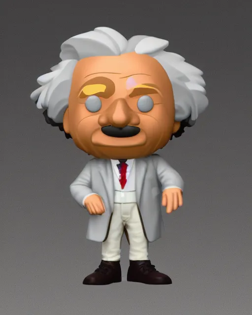 Image similar to full body of albert einstein as a funko pop!, four, studio lighting, white background, single body, no shadow, blender, trending on artstation, 8 k, highly detailed