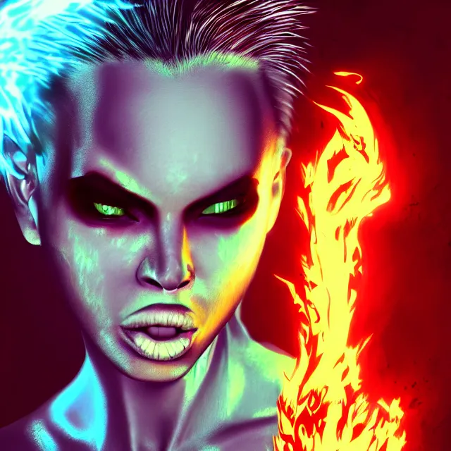 Prompt: a female raver / punk using her mutant fire powers in the style of leonard boyarsky trending on artstation deviantart pinterest hyper detailed photorealistic highlights and shadow hd 8 k post - processing high resolution